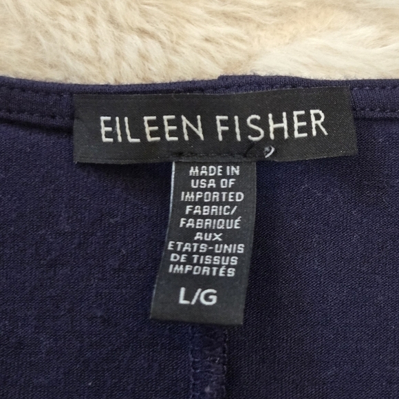 Eileen Fisher Navy Blue V-Neck Asymmetrical Hem Shift Dress, Size Large - Picture 2 of 7